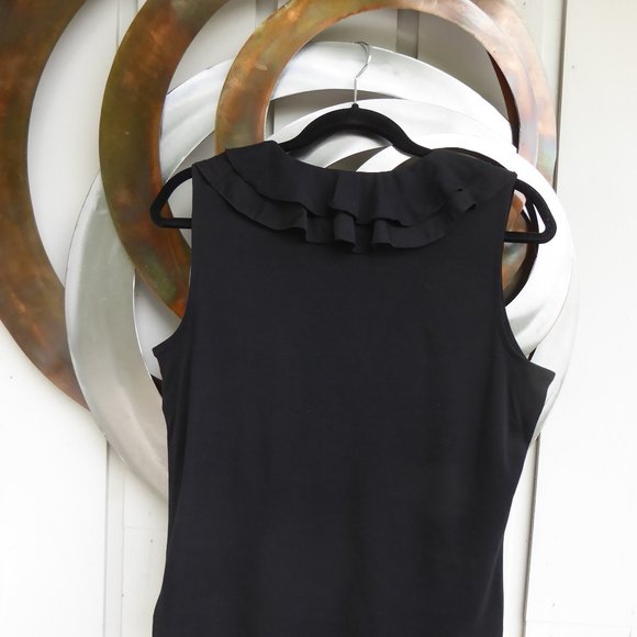 Ralph Lauren Petite Ruffled  V-neck Black T Shirt - Picture 3 of 3
